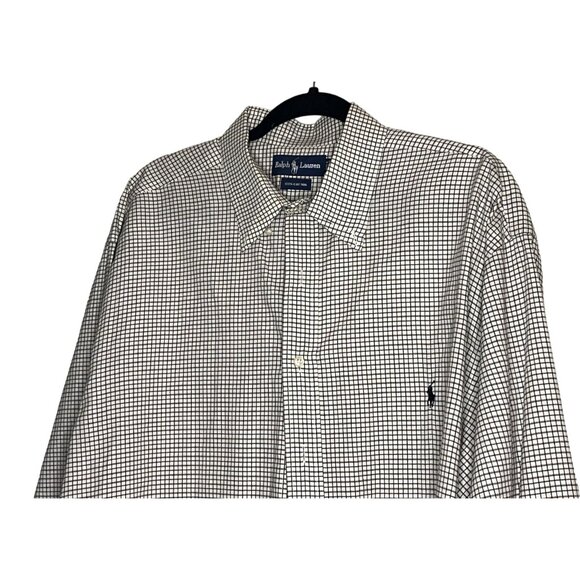 Ralph Lauren 100% Cotton XLT Black Brown & White Checkered Long Sleeve Button Do - Picture 10 of 14